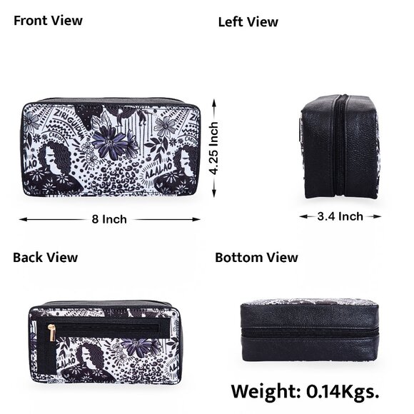 Ladies Black White Hand Crafted Printed Fabric Travel Jewellery Case Pouch - Picture 3 of 9